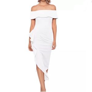 Aqua - White Ruffled Midi Dress